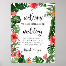 Vibrante signo de bienvenida Boda tropical sin con