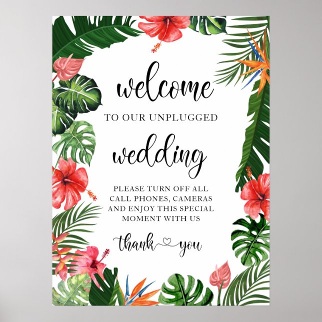 Póster Vibrante signo de bienvenida Boda tropical sin con (Frente)