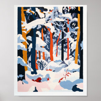 Póster Vibrante Snowy Forest Winter Scene Poster Wall Art