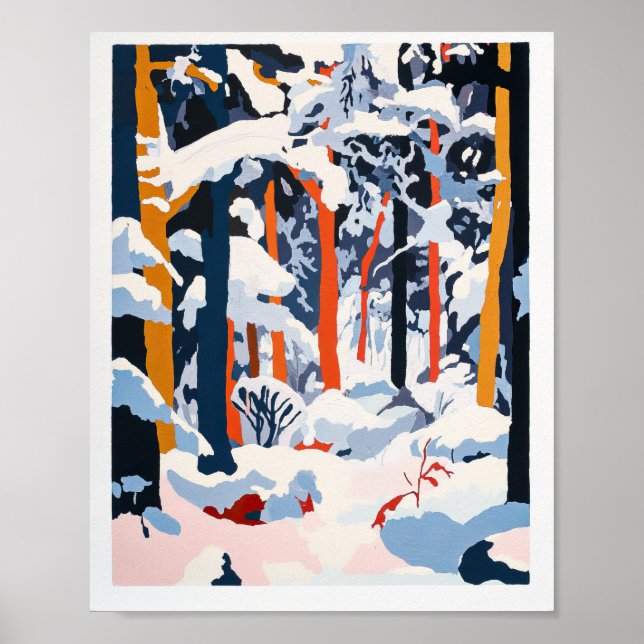 Póster Vibrante Snowy Forest Winter Scene Poster Wall Art (Frente)