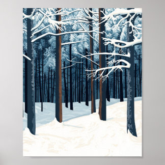 Póster Vibrante Snowy Forest Winter Scene Poster Wall Art