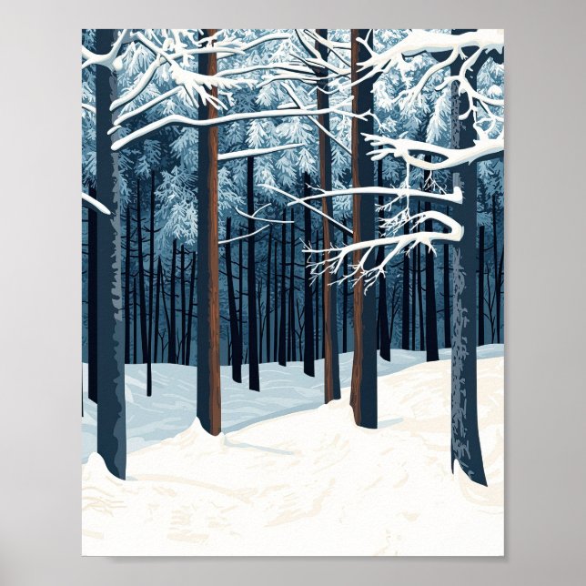 Póster Vibrante Snowy Forest Winter Scene Poster Wall Art (Frente)