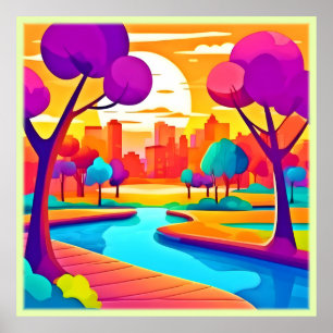 Póster Vibrante Sunset City Park