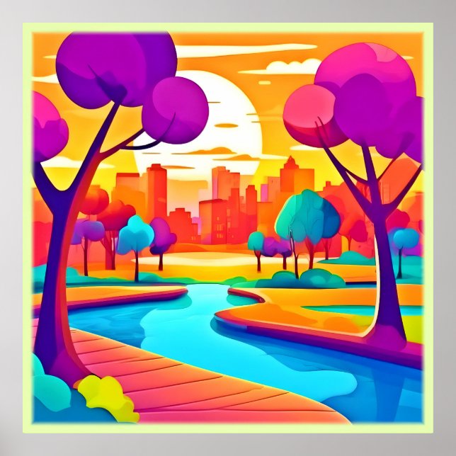 Póster Vibrante Sunset City Park (Frente)