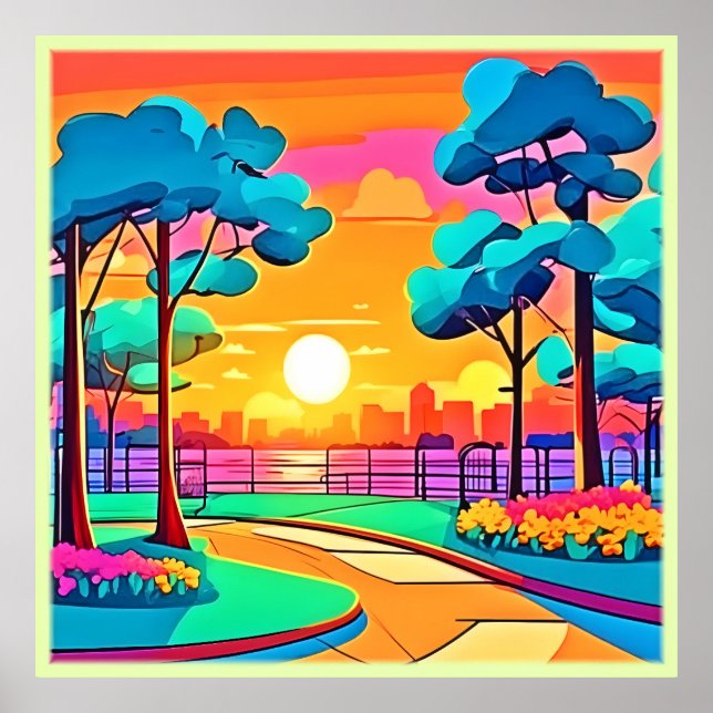Póster Vibrante Sunset Cityscape (Frente)
