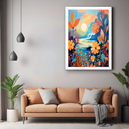 Póster Vibrante Sunset Floral Paisaje Natural Arte