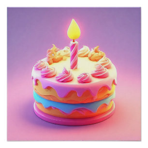 Póster Vibrante tarta de cumpleaños con velas