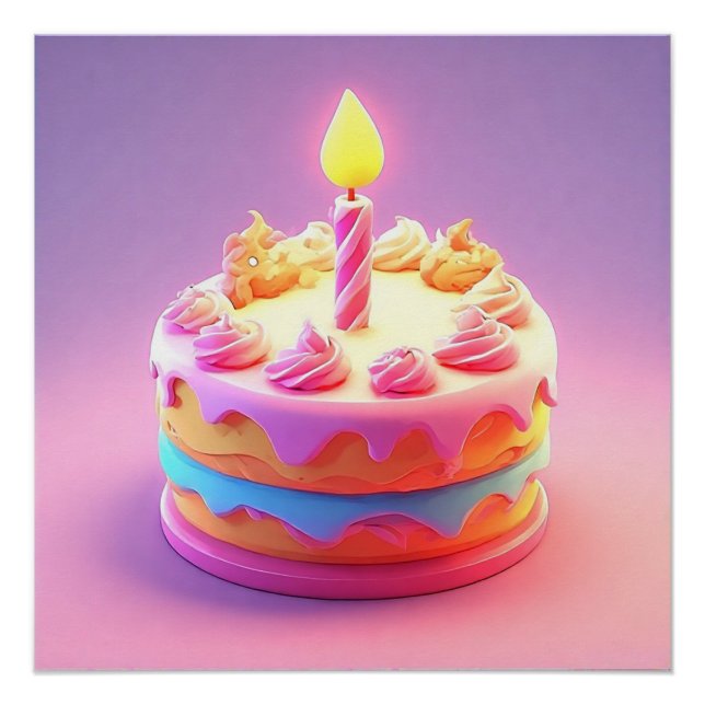 Póster Vibrante tarta de cumpleaños con velas (Anverso)