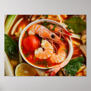 Póster Vibrante Tom Yum Goong cocina tailandesa con camar