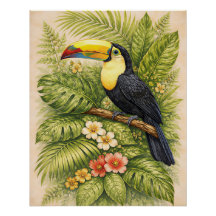 Vibrante Toucan Selva Botánico Floral Exótico
