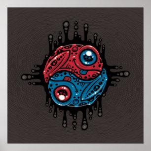 Póster Vibrante veneno rojo y azul Dart Frog Yin Yang