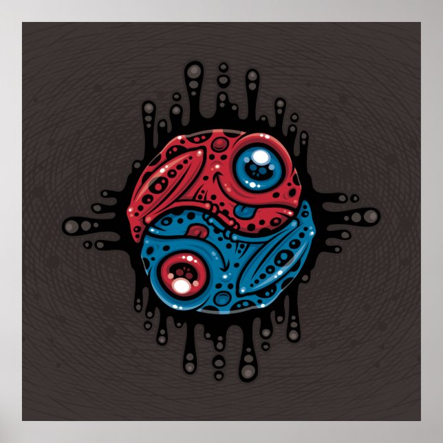 Póster Vibrante veneno rojo y azul Dart Frog Yin Yang (Frente)