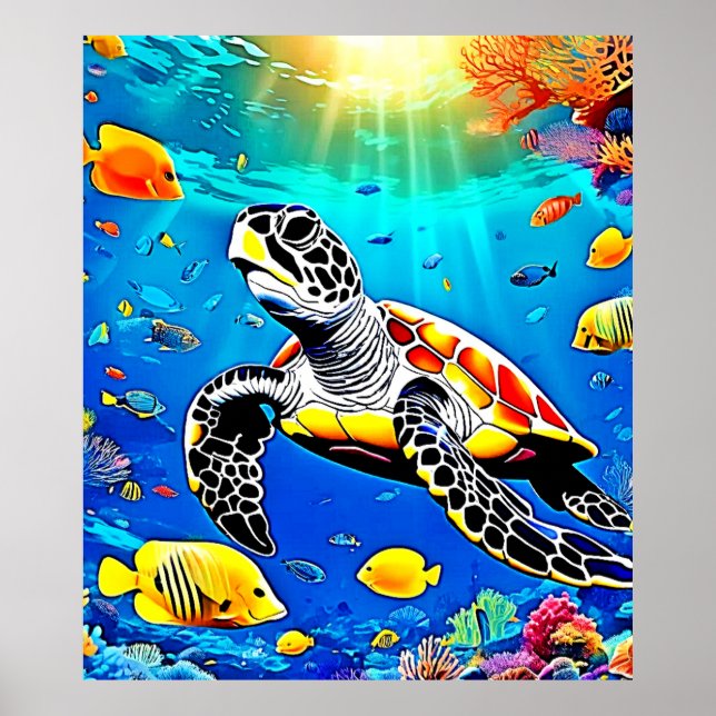 Póster Vibrante vida de arrecife de tortuga (Frente)