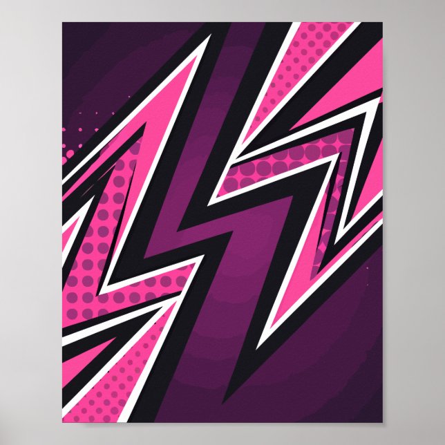 Póster Vibrante Zigzag en rosa y morado (Frente)