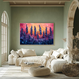 Póster Vibrantes campos de lavanda en un cielo atardecer 