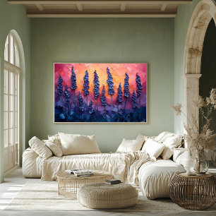 Póster Vibrantes campos de lavanda en un cielo atardecer