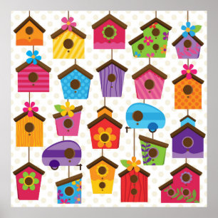 Póster Vibrantes casas de aves de color