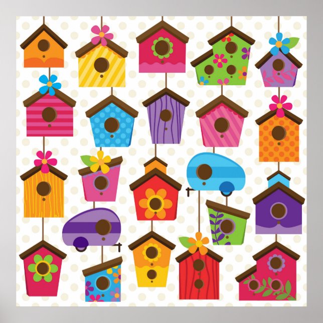 Póster Vibrantes casas de aves de color (Frente)