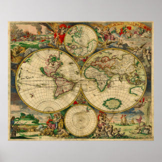 Póster Vibrantes colores Vintage Old World Map