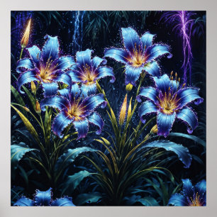 Póster Vibrantes lirios luminosos jardín de fantasía flor