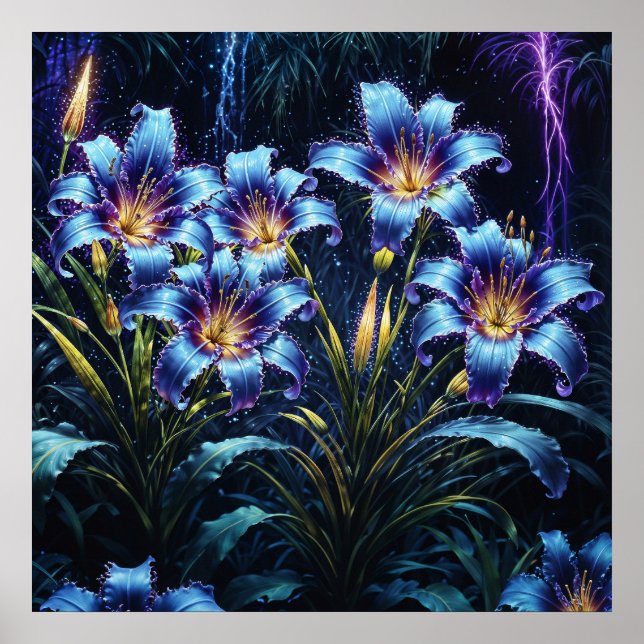 Póster Vibrantes lirios luminosos jardín de fantasía flor (Frente)