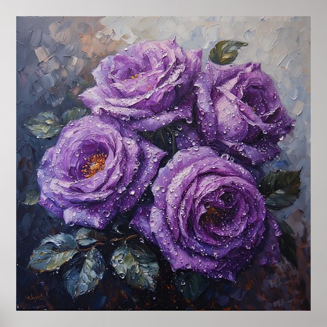 Póster Vibrantes Rosas morados con pintura de aceite de d (Frente)