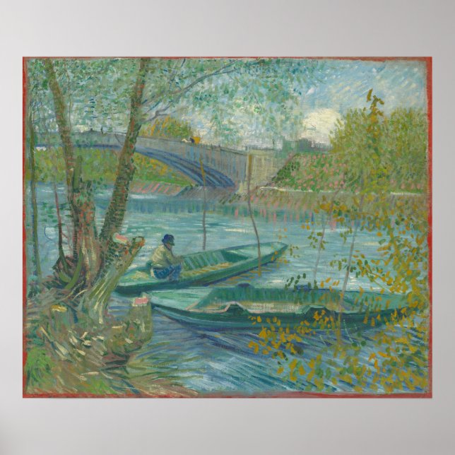 Póster Vicente van Gogh pescando en primavera, el puente  (Frente)