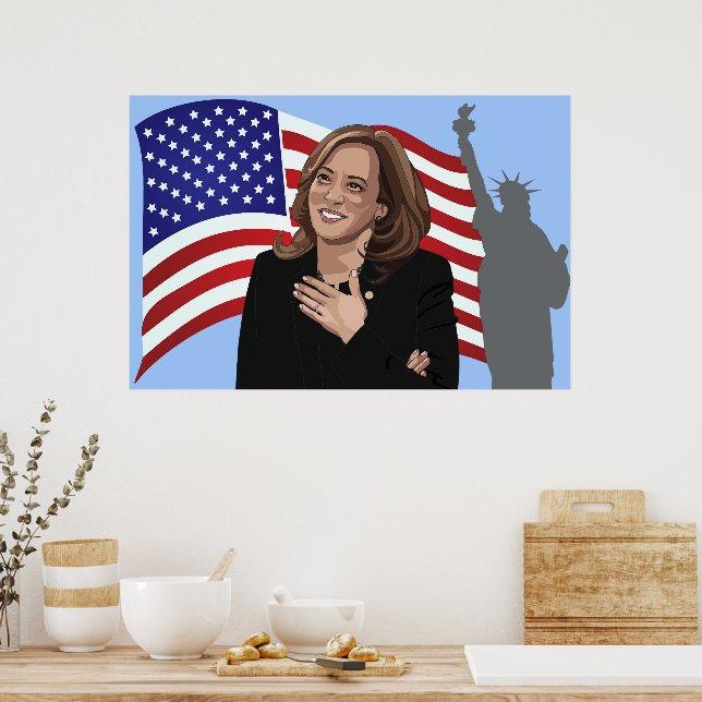 Póster Vicepresidente Kamala Harris Estatua de la Liberta (Cocina)