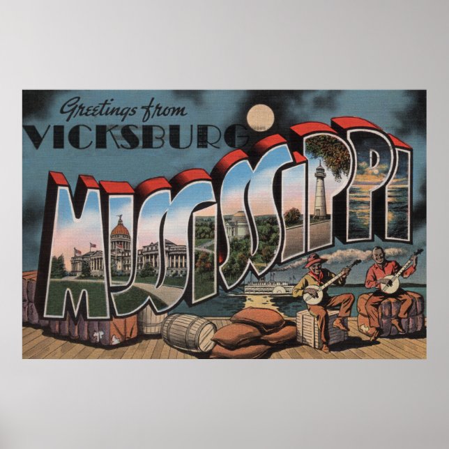 Póster Vicksburg, Mississippi - Escenas de letras grandes (Frente)