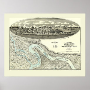 Póster Vicksburg, MS Mapa Panorámico - 1863