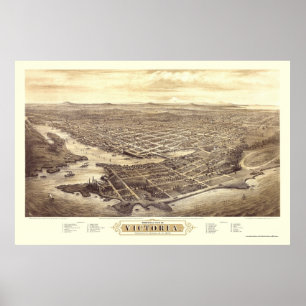 Póster Victoria, A.C., mapa panorámico de Canadá - 1878