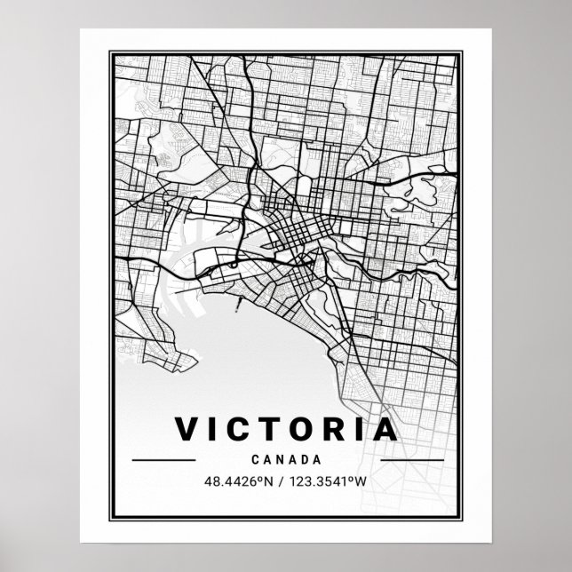 Póster Victoria British Columbia Canada Travel City Map (Frente)