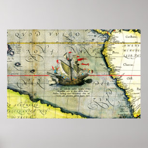 Póster Victoria, mapa de antigüedades Océano Pacífico