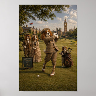 Póster Victorian Cavalier King Charles Golfer in London |