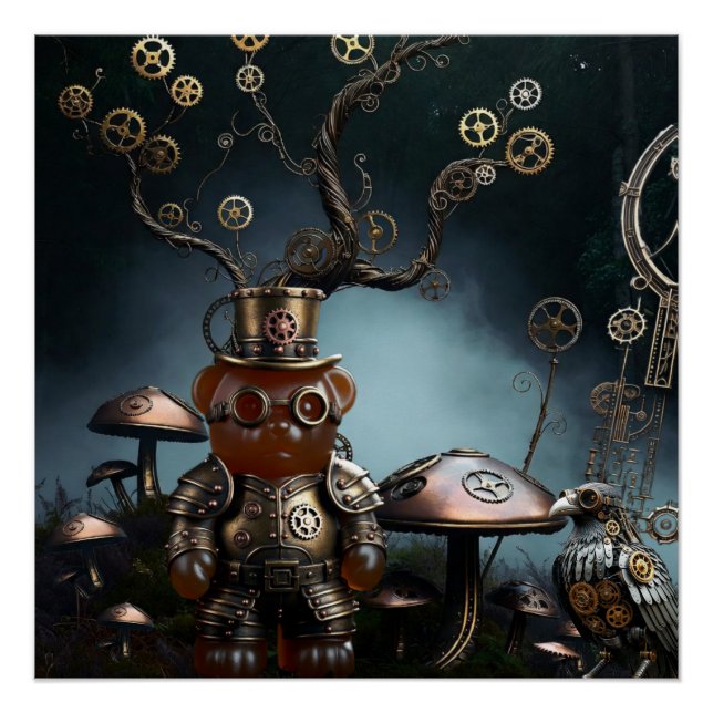 Póster Victorian Clockwork Gummy Bear Mechanical Raven (Anverso)