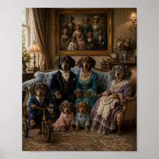 Póster Victorian Dachshund Family Portrait Elegant Doxie