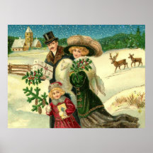 Victorian family in the snow Christmas scene