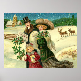 Póster Victorian family in the snow Christmas scene