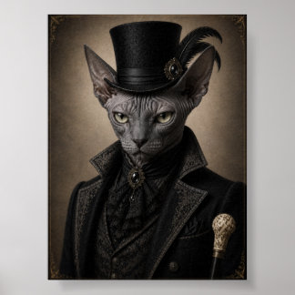 Póster Victorian Sphynx Cat Portrait Print, Gothic Cat Wa