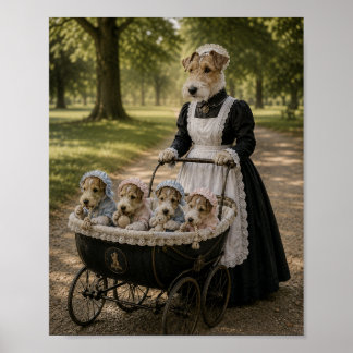 Póster Victorian Terrier Nanny with Puppies