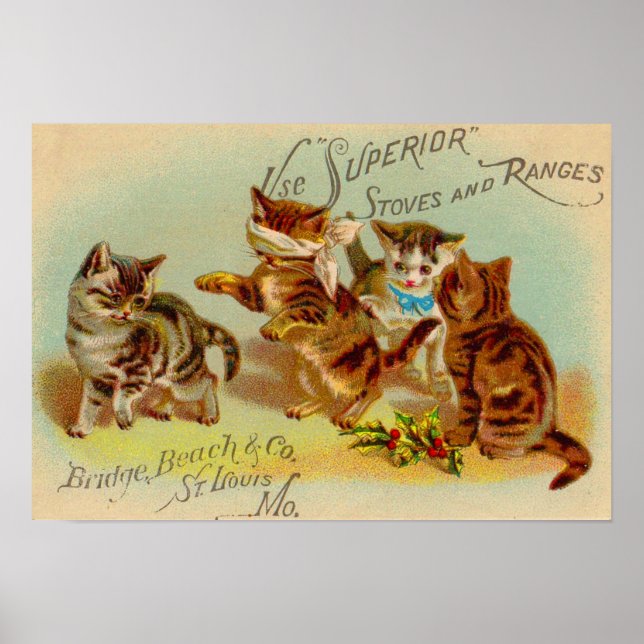 Póster Victorian trade card kittens playing (Frente)