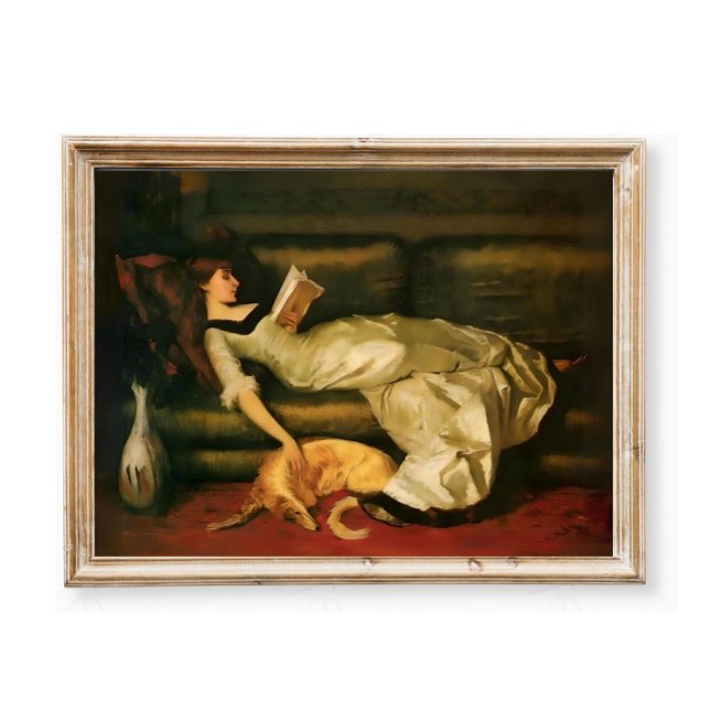 Póster Victorian Woman Reading With Dog, Neutral Tones (Subido por el creador)