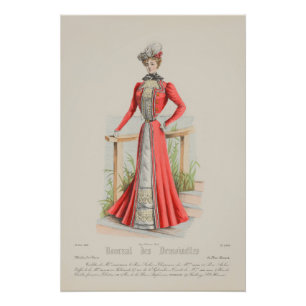 Póster Victoriana Dama Rojo Vestido Francés Anuncio de mo