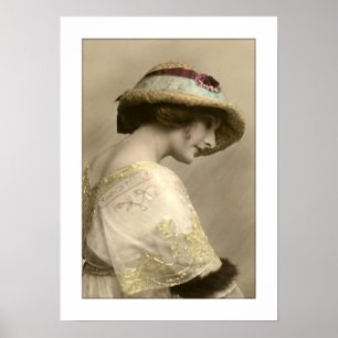 Póster victoriana mujer gorra vestido con abalorios