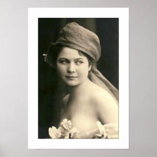 Póster victoriana novia sepia, flores retrato suave