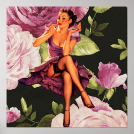 Póster victoriano París Rosa púrpura botánico Pin Up Chic