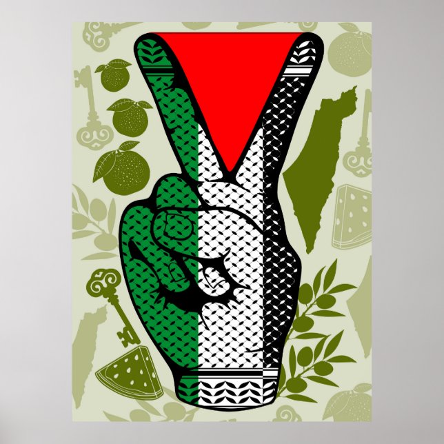 Póster Victory Sign Hand Resistance Red Triangle Symbol (Frente)