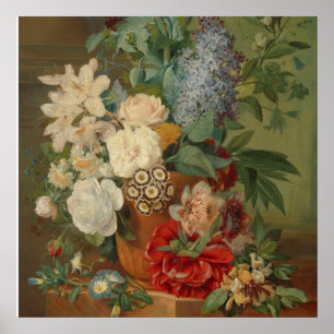 Póster Vida con flores en una parcela de terracota