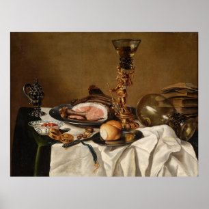 Póster Vida con jamón, libros y naves ornamentales