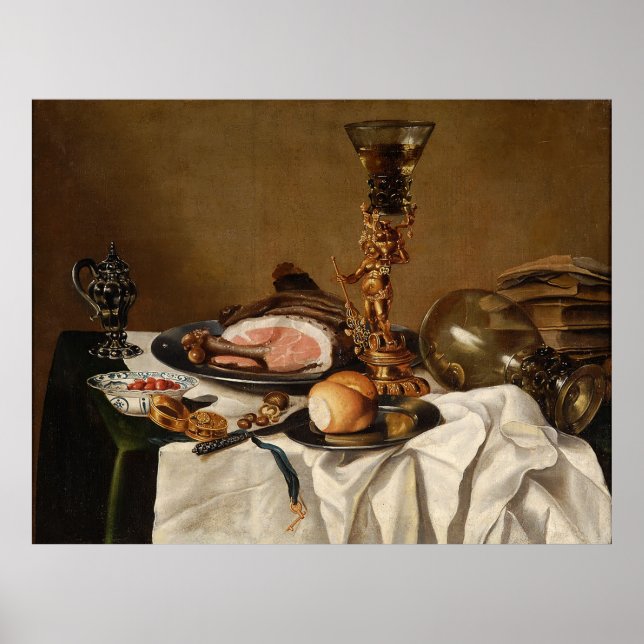 Póster Vida con jamón, libros y naves ornamentales (Frente)